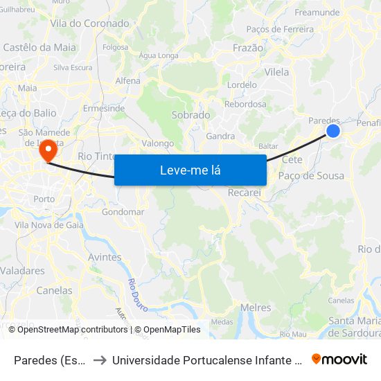 Paredes (Estação) to Universidade Portucalense Infante Dom Henrique map