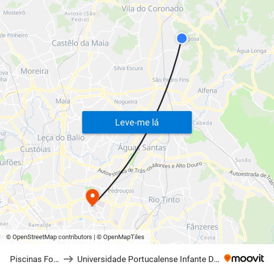 Piscinas Folgosa to Universidade Portucalense Infante Dom Henrique map