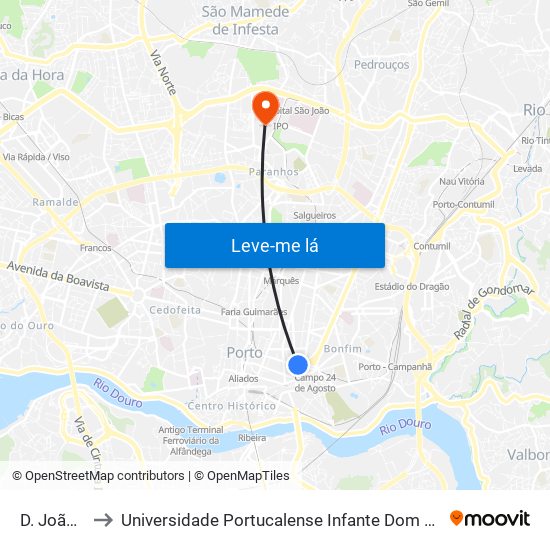 D. João IV to Universidade Portucalense Infante Dom Henrique map