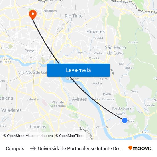 Compostela to Universidade Portucalense Infante Dom Henrique map