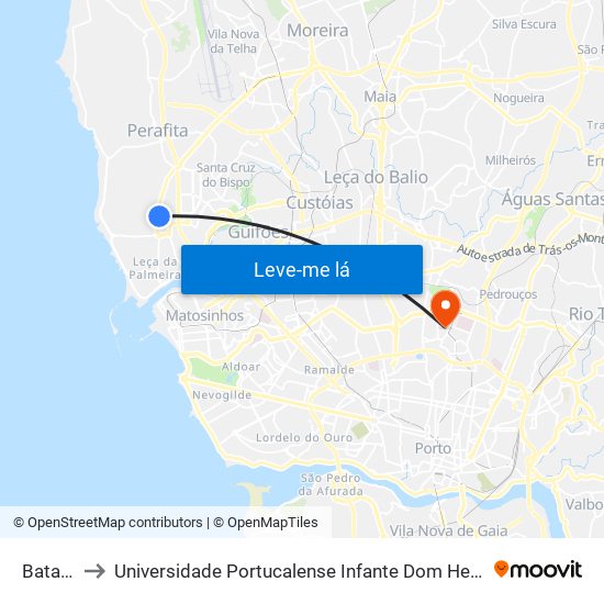 Bataria to Universidade Portucalense Infante Dom Henrique map