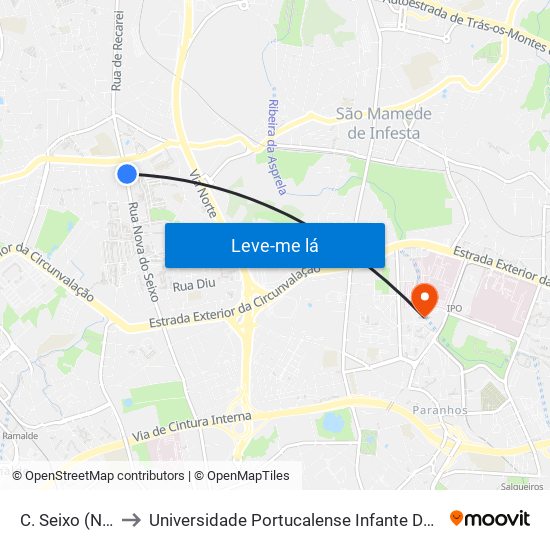 C. Seixo (Norte) to Universidade Portucalense Infante Dom Henrique map