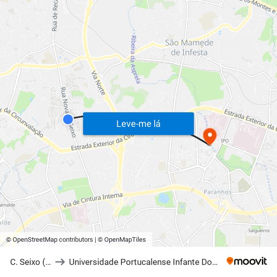 C. Seixo (Sul) to Universidade Portucalense Infante Dom Henrique map