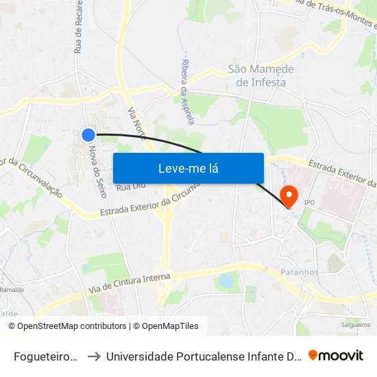Fogueteiros (Sul) to Universidade Portucalense Infante Dom Henrique map