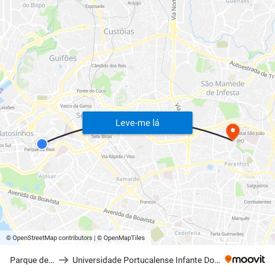 Parque de Real to Universidade Portucalense Infante Dom Henrique map