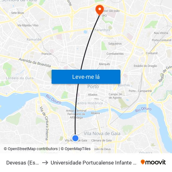 Devesas (Estação) to Universidade Portucalense Infante Dom Henrique map