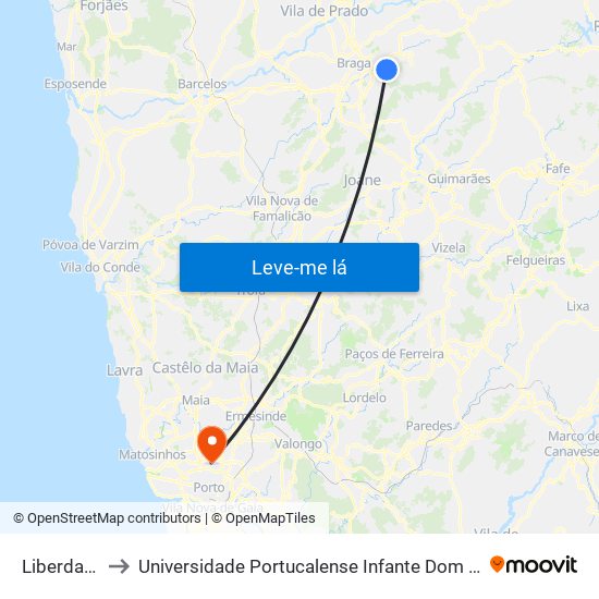 Liberdade I to Universidade Portucalense Infante Dom Henrique map