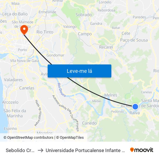 Sebolido Cruzeiro to Universidade Portucalense Infante Dom Henrique map