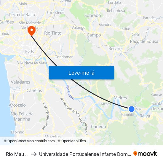 Rio Mau Foz to Universidade Portucalense Infante Dom Henrique map
