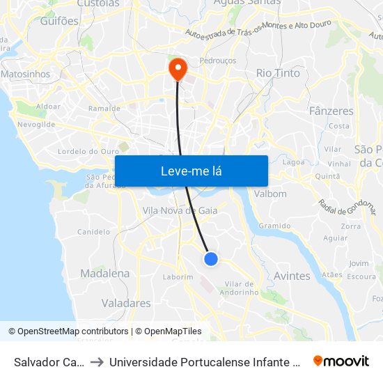 Salvador Caetano to Universidade Portucalense Infante Dom Henrique map