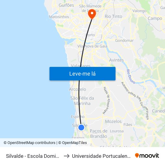 Silvalde - Escola Domingos Capela to Universidade Portucalense Infante Dom Henrique map