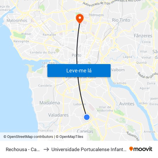 Rechousa - Carquejeiro to Universidade Portucalense Infante Dom Henrique map