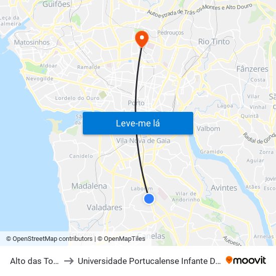 Alto das Torres 3 to Universidade Portucalense Infante Dom Henrique map