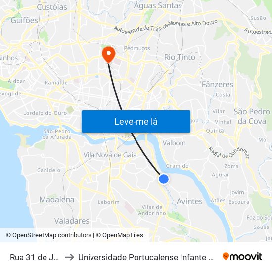 Rua 31 de Janeiro to Universidade Portucalense Infante Dom Henrique map