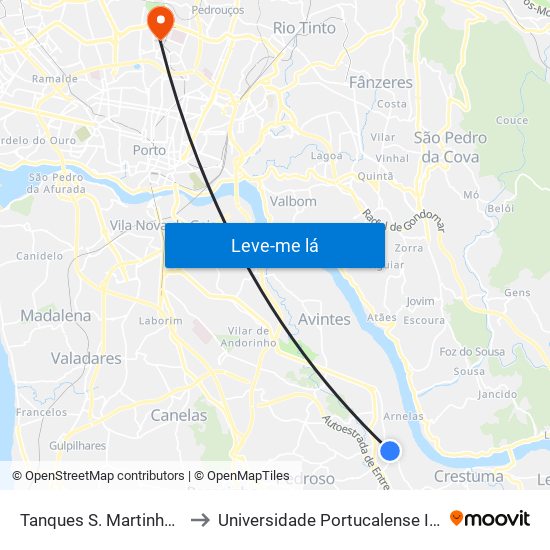 Tanques S. Martinho - S. MARTINHO to Universidade Portucalense Infante Dom Henrique map