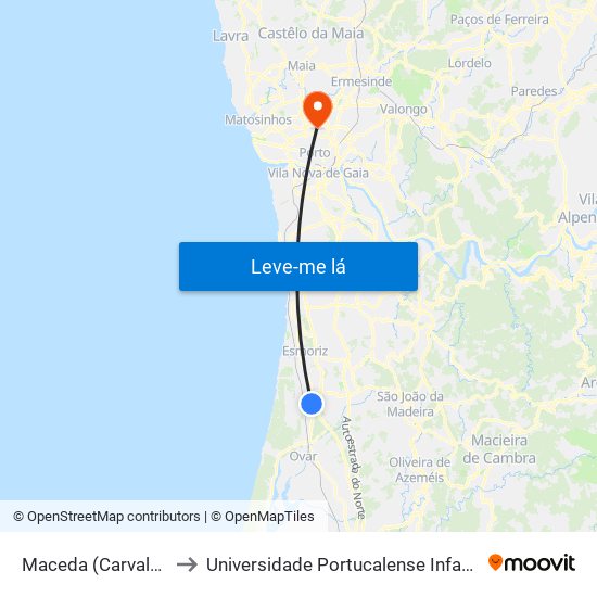 Maceda (Carvalheira 1) - B to Universidade Portucalense Infante Dom Henrique map