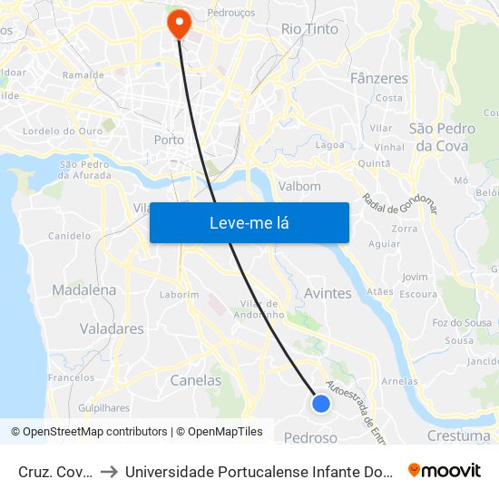 Cruz. Covinha to Universidade Portucalense Infante Dom Henrique map