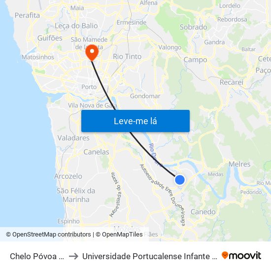 Chelo Póvoa (Lever) to Universidade Portucalense Infante Dom Henrique map