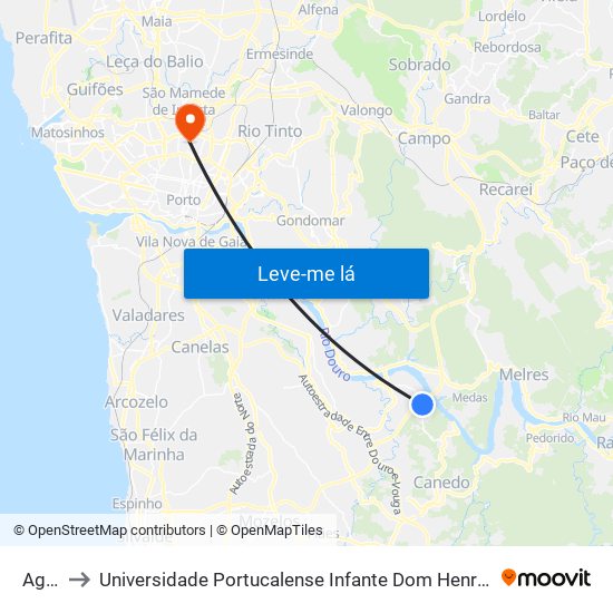 Agra to Universidade Portucalense Infante Dom Henrique map