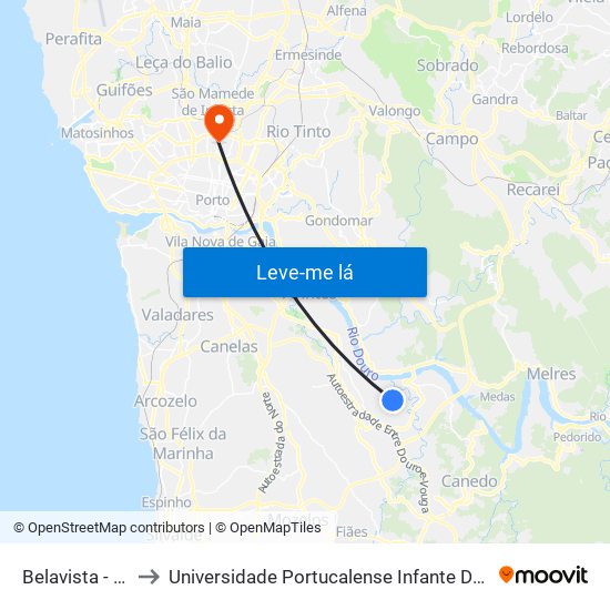 Belavista - Fioso to Universidade Portucalense Infante Dom Henrique map