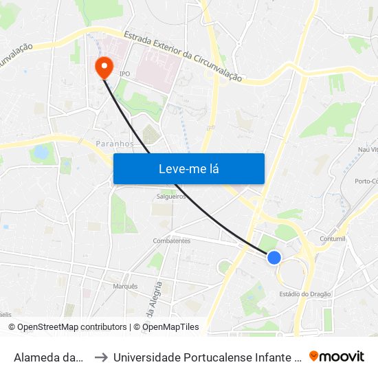 Alameda das Antas to Universidade Portucalense Infante Dom Henrique map