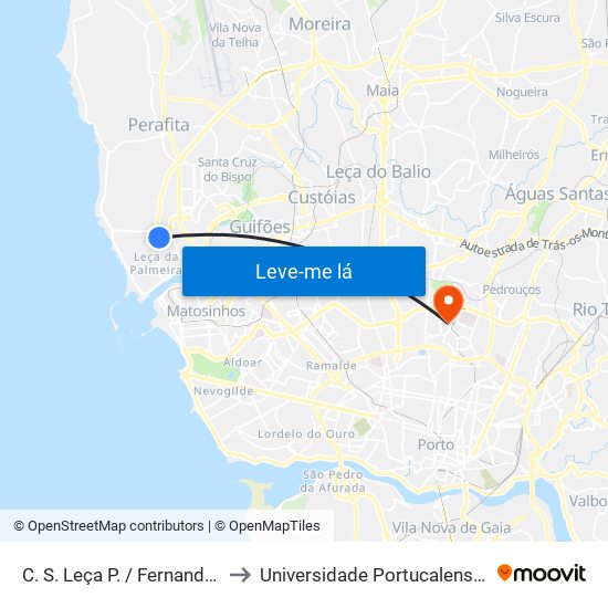 C. S. Leça P. / Fernando A. (Supermercado) to Universidade Portucalense Infante Dom Henrique map