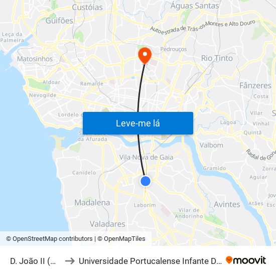 D. João II (Metro) to Universidade Portucalense Infante Dom Henrique map