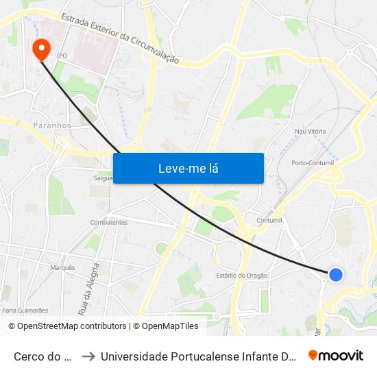 Cerco do Porto to Universidade Portucalense Infante Dom Henrique map