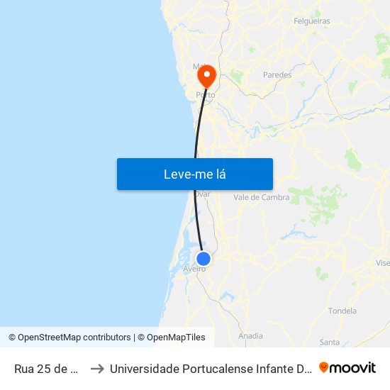 Rua 25 de Abril A to Universidade Portucalense Infante Dom Henrique map
