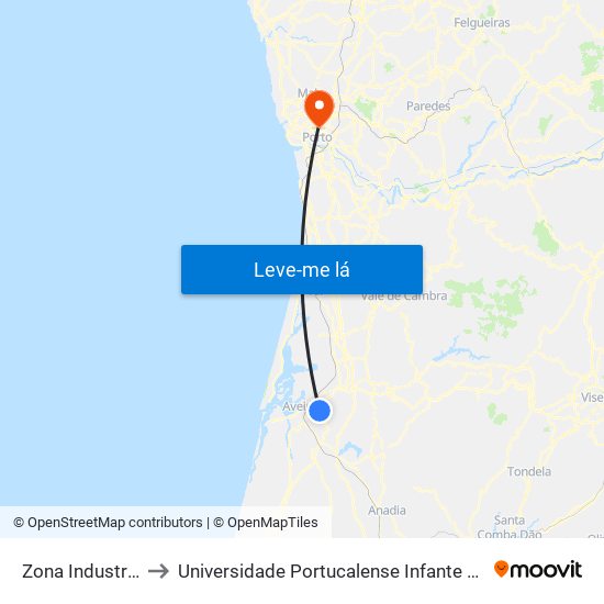 Zona Industrial 2 A to Universidade Portucalense Infante Dom Henrique map