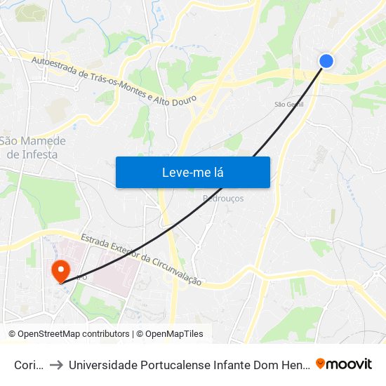 Corim to Universidade Portucalense Infante Dom Henrique map