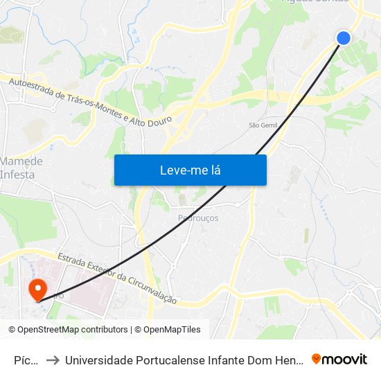 Pícua to Universidade Portucalense Infante Dom Henrique map