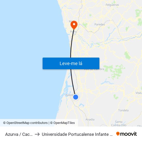 Azurva / Cacieira A to Universidade Portucalense Infante Dom Henrique map