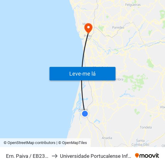 Ern. Paiva / EB23 S. Bernardo to Universidade Portucalense Infante Dom Henrique map