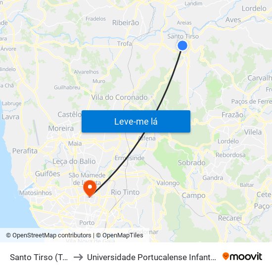 Santo Tirso (Terminal) to Universidade Portucalense Infante Dom Henrique map