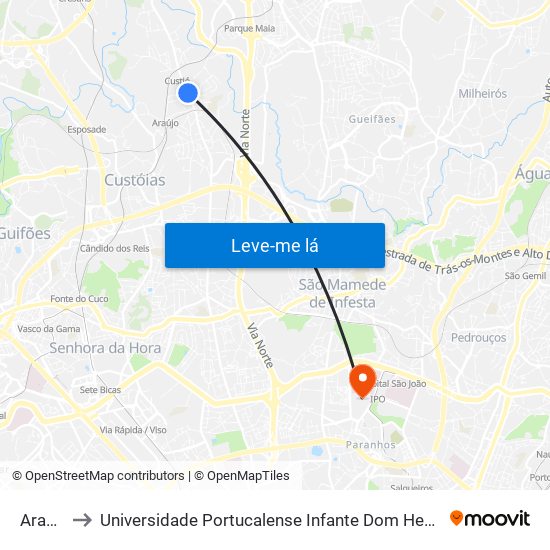 Araújo to Universidade Portucalense Infante Dom Henrique map