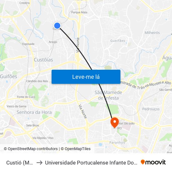 Custió (Metro) to Universidade Portucalense Infante Dom Henrique map