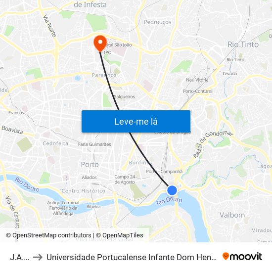 J.A.E. to Universidade Portucalense Infante Dom Henrique map