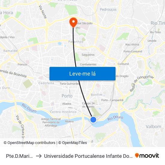 Pte.D.Maria Pia to Universidade Portucalense Infante Dom Henrique map
