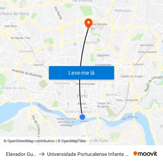 Elevador Guindais to Universidade Portucalense Infante Dom Henrique map