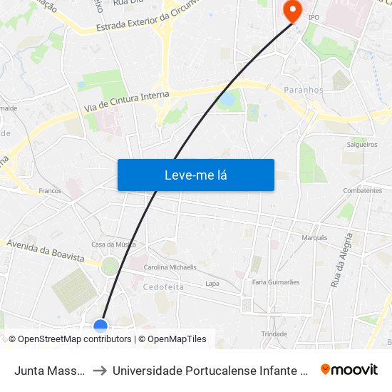 Junta Massarelos to Universidade Portucalense Infante Dom Henrique map