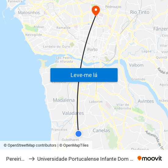 Pereirinho to Universidade Portucalense Infante Dom Henrique map