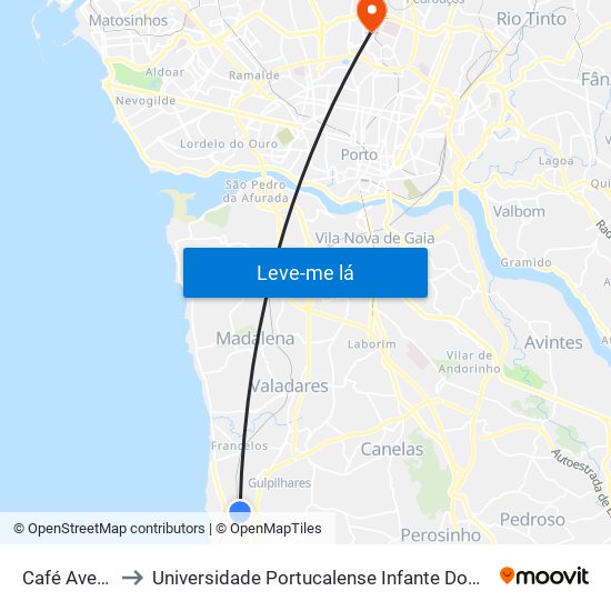 Café Avenida to Universidade Portucalense Infante Dom Henrique map