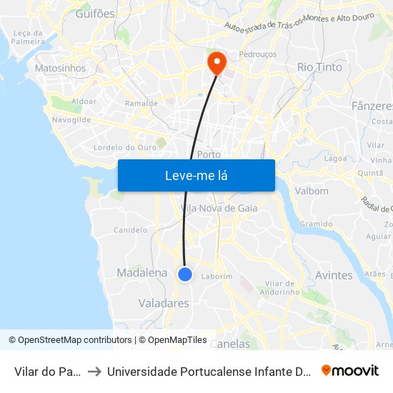 Vilar do Paraíso to Universidade Portucalense Infante Dom Henrique map