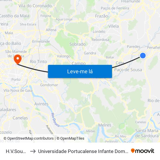 H.V.Sousa II to Universidade Portucalense Infante Dom Henrique map