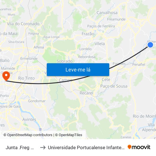 Junta .Freg Meinedo to Universidade Portucalense Infante Dom Henrique map