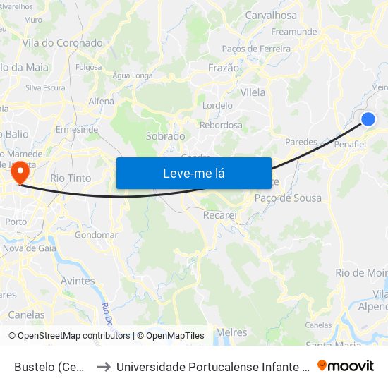 Bustelo (Cemitério) to Universidade Portucalense Infante Dom Henrique map