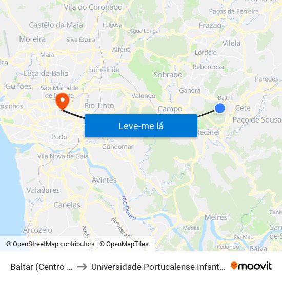 Baltar (Centro Escolar) to Universidade Portucalense Infante Dom Henrique map
