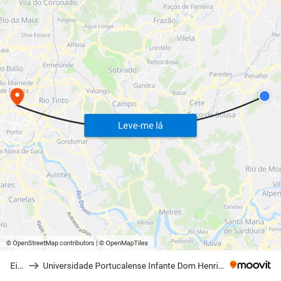 Eiro to Universidade Portucalense Infante Dom Henrique map