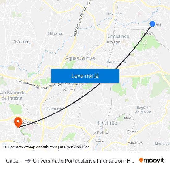 Cabeda to Universidade Portucalense Infante Dom Henrique map